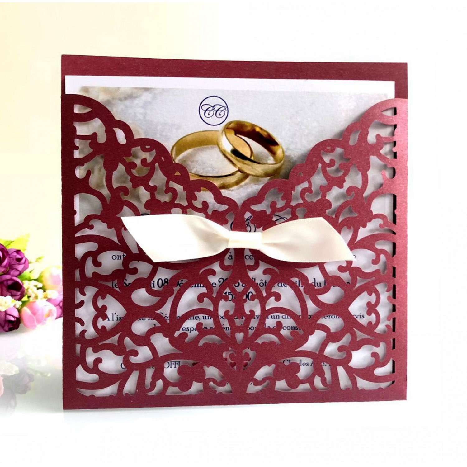 Bowknot Invitation Card Off-white Wedding Invitation Laser Cut Paper